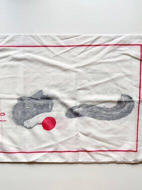 Vintage 1979 TASTEMAKER White Cat Print No-Iron Muslin Standard Pillow Case Sham